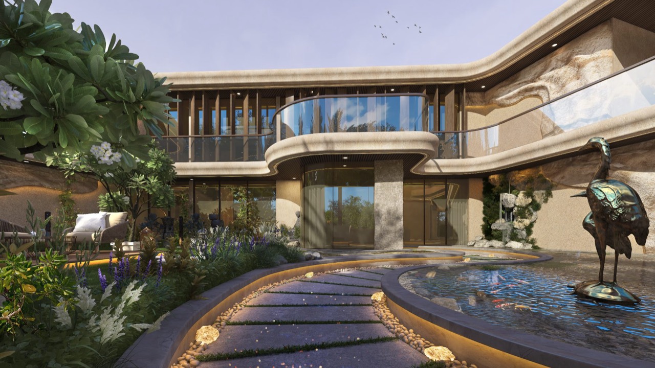 Entry walkway across water